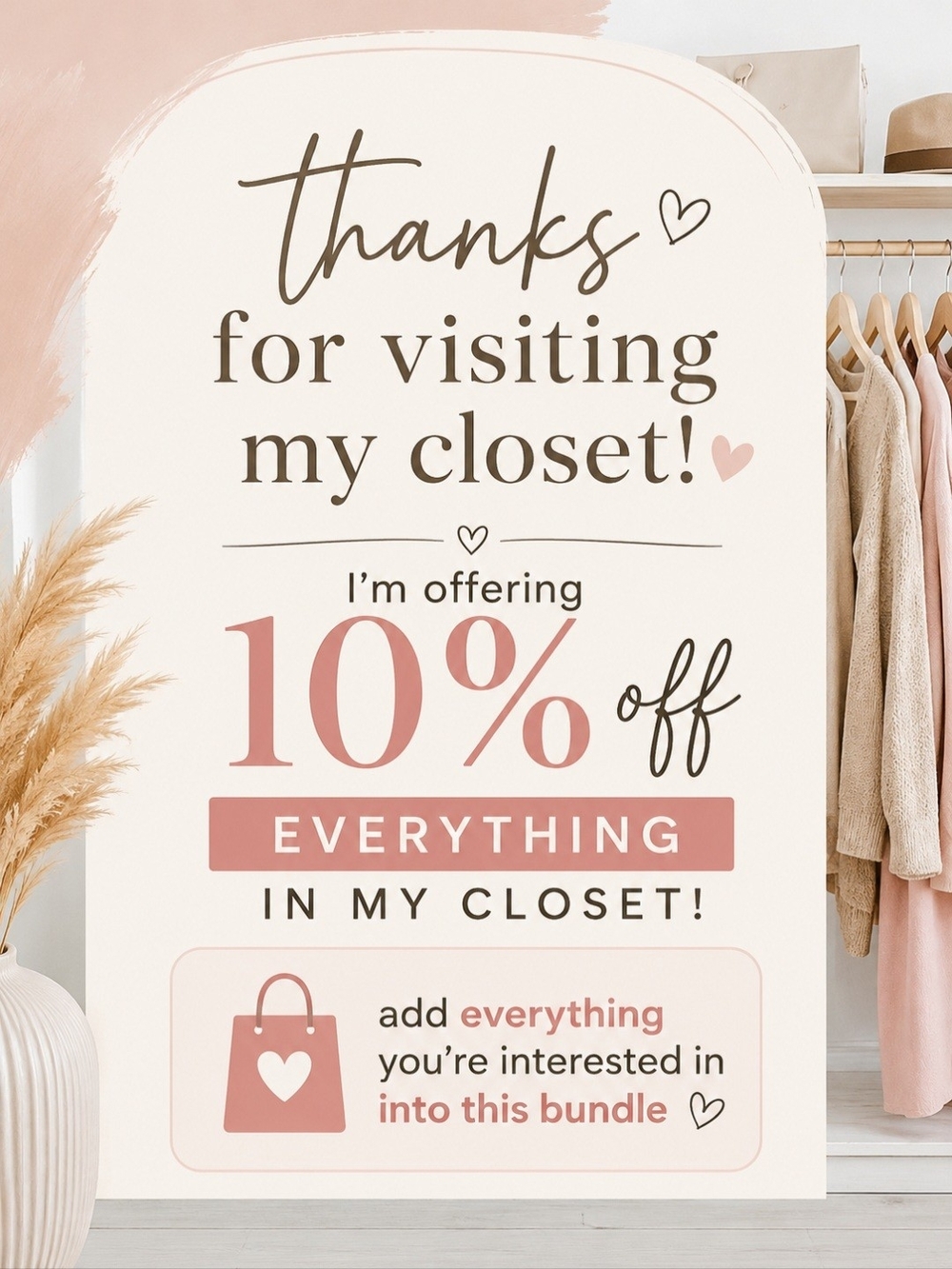Closet Sale Sign - 10% Off Everything - Blush & Cream